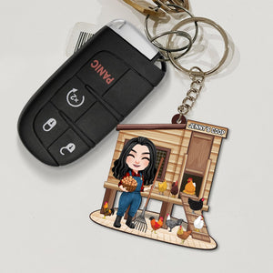 Personalized Poultry Farming Chicken Girl At The Coop Keychain, Gift For Farmers - Keychains - GoDuckee