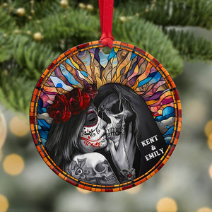 Skull Couple-Personalized Ornament - Ceramic Circle Ornament-Gift For Him/ Gift For Her-Christmas Gift- Couple Ornament - Ornament - GoDuckee