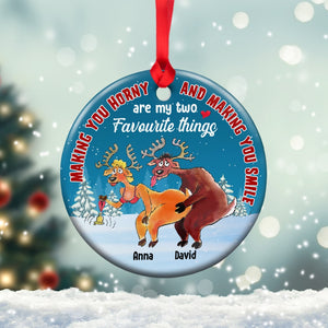 Making You Horny Is My Favourite Thing, Personalized Deer Couple Ornament, Couple Gift, Christmas Gift - Ornament - GoDuckee