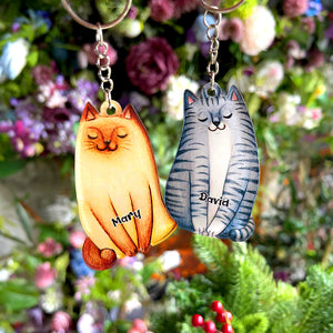 Personalized Cat Couple Keychains - Couple Gift For Pet Lover - Keychains - GoDuckee