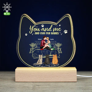 You And Me And Our Fur Babies, Personalized 3D Led Light, Valentine Gifts, Couple Gifts, Gift For Cat Lover - Led Night Light - GoDuckee