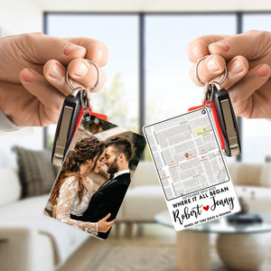 Where It All Began, Couple Gift, Personalized Keychain, Map Custom Image Couple Keychain - Keychains - GoDuckee