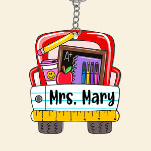 Personalized Red School Stuffs Keychain Gift For Teacher - Keychains - GoDuckee