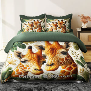 Personalized Gifts For Giraffe Couple Special Line Quilt Bedding Set 01KADT130125 - Blanket - GoDuckee