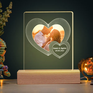 Couple Heart Balloon Upload Photo, Personalized 3D Led Light, Couple Bedroom Light - Led Night Light - GoDuckee