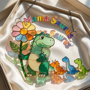 Mama-saurus & Her Tiny Roar Crew Suncatcher - Personalized Gifts For Moms 01NALU100426-Homacus