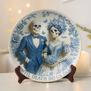 Skull Couple Ceramic Round Plate - Personalized Gift For Couple 04OHTN190625 - Ceramic Round Plate - GoDuckee