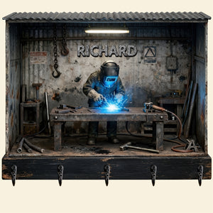 Welder Garage Wood Key Hanger – Personalized Gifts For Welder 02toqn191225 - Wood Sign - GoDuckee