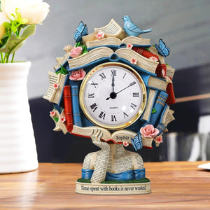 Book Head Girl Desk Clock, Personalized Gifts For Reading Girl 02qhtn030625 - Clock Plaques - GoDuckee