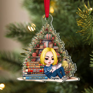 Personalized Reading Book Girl Acrylic Ornament, Christmas Gift For Book Lover - Ornament - GoDuckee