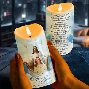 Custom Photo Memorial Gifts For Family Candle 04qnqn090125 Safe In The Arms Of Jesus - Led Candle - GoDuckee