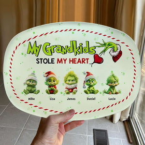 My Grandkids Stole My Heart, Gift For Family, Personalized Resin Plate, Green Kids Plate, Christmas Gift 04HTHN260923 - Resin Plate - GoDuckee