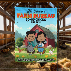 Personalized Gifts For Farmer Couple Garden Flag 01totn200225hg Farm Bureau Coop Chicks Say Cluck It And Walk Away - Garden Flag - GoDuckee