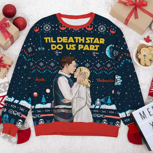 Till Death Star Do Us Part, Couple Gift, Personalized Knitted Ugly Sweater, Couple Kissing Sweater, Christmas Gift 04HUHN160923TM - AOP Products - GoDuckee