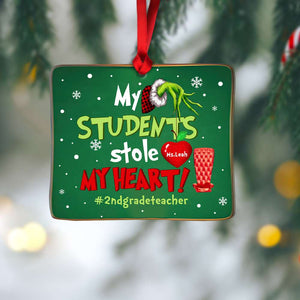 My Students Stole My Heart, Gift For Teacher, Personalized Acrylic Ornament, Green Teacher Ornament, Christmas Gift 01HTHN101023 - Ornament - GoDuckee
