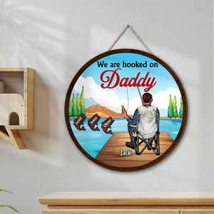 Personalized Gifts For Dad Wood Sign We're Hooked On Daddy - Wood Signs - GoDuckee