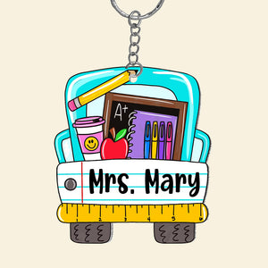 Personalized Blue School Stuffs Keychain Gift For Teacher - Keychains - GoDuckee