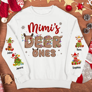 Mimi's Deer Ones, Personalized Shirt For Grandma, Mom, Christmas Gift For Family, Cute Reindeer Xmas Shirt - AOP Products - GoDuckee