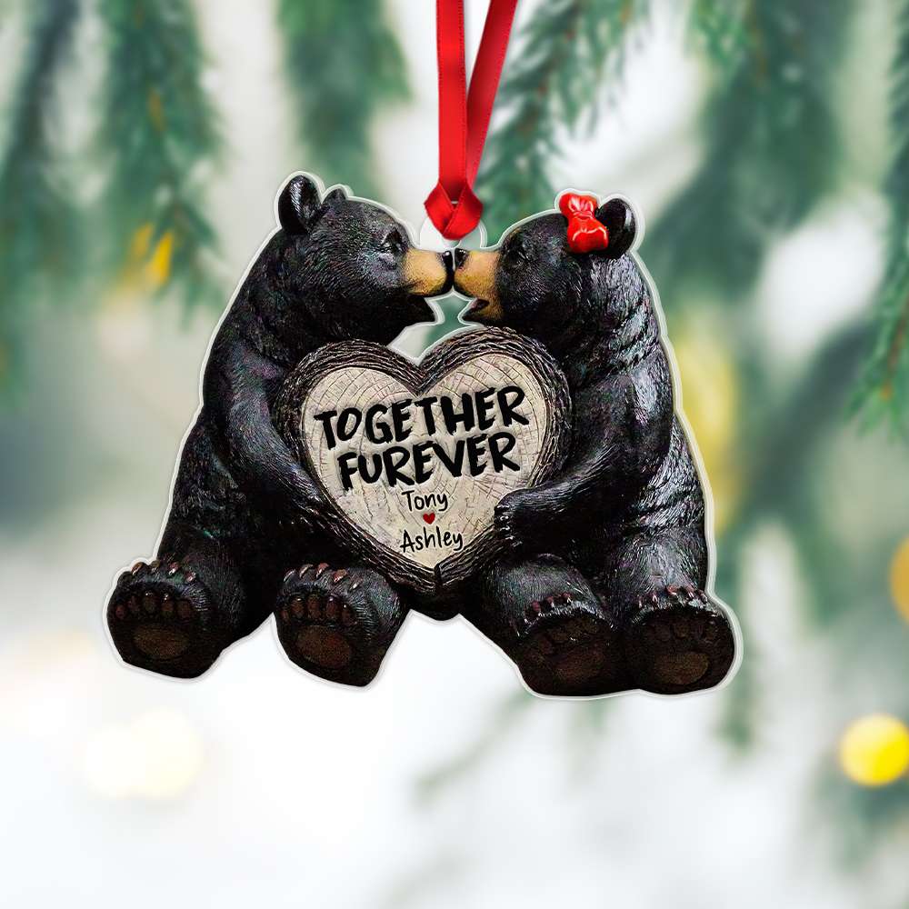 Bear Couple Hugging Together Furever Personalized Flat Acrylic Ornament,Christmas Gift Idea For Couple 04QHHN071123 - Ornament - GoDuckee