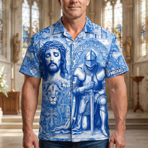 Kneeling Knight Toile de Jouy Hawaiian Shirt - Personalized Gifts For Christian Hawaiian Shirt 01HUDH170626 - Hawaiian Shirts - GoDuckee