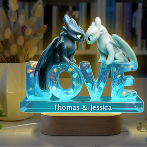 Dragon Couple Led light With Oval Base - Personalized Gifts For Couple 02TGPU080525 - Led Night Light - GoDuckee