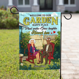 Personalized Gifts For Couple Garden Flag 04xqtn110225pa Our Garden Happy Place Plant Smiles Grow Laughter - Garden Flag - GoDuckee