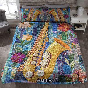 Vibrant Saxophone in Bloom, Personalized Gifts For Saxophone Lovers Quilt Bed Set 04QNQN311224 - Blanket - GoDuckee