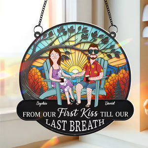 Funny Cartoon Couple Personalized Christmas Gifts For Couple Suncatcher Ornament 03ohtn300725pa - Ornament - GoDuckee