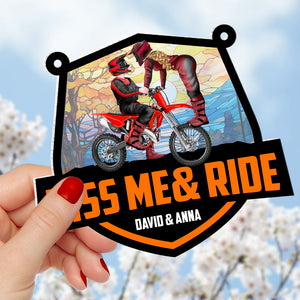Personalized Gifts For Motocross Couple Suncatcher Ornament Kiss Me & Ride 04xqtn060724pa - Ornament - GoDuckee