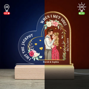 I Hit The Jackpot When I Met You! Personalized Led Light- Gift For Couples- Newly Wedding Couple Led Light - Led Night Light - GoDuckee