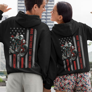 Ride Together Stay Together, Personalized Shirt, Skull Couple Rose Bike Shirt, Gift For Loved One - Shirts - GoDuckee