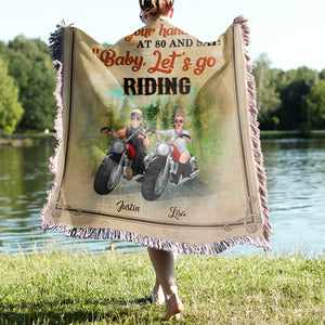 Baby, Let's Go Riding, Couple Gift, Personalized Woven Blanket, Biker Couple Blanket - Blanket - GoDuckee