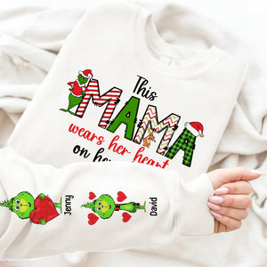 This Mama Wears Her Heart On Her Sleeve, Personalized 01HUTN111023 Family Shirt, Gift For Christmas - AOP Products - GoDuckee