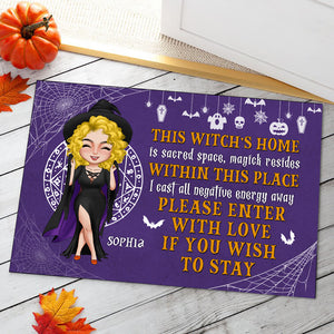 Please Enter With Love If You Wish To Stay-Personalized Door Mat- Halloween Gift- Witch Door Mat - Doormat - GoDuckee