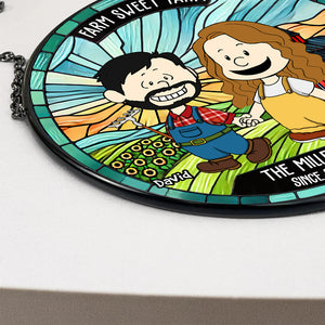 Personalized Gifts For Farmer Couple Round Stained Glass Suncatcher, Farm Sweet Farm 03qhdt110125hg - Ornament - GoDuckee