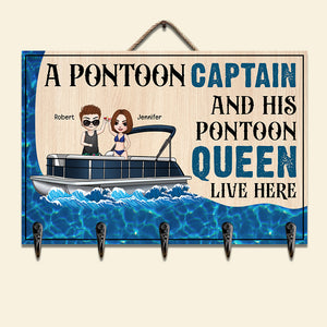 A Pontoon Captain And His Pontoon Queen Live Here-Personalized Wood Key Hanger- Gift For Her/Gift For Him- Couple Wood Key Hanger - Wood Sign - GoDuckee