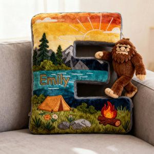Sasquatch Camping Alphabet Initial Letter Pillow, Personalized Gifts For Camping Lovers & Bigfoot Seekers 02qhqn111225 - Pillow - GoDuckee