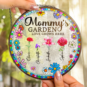 Personalized Gifts For Mom Stained Glass Mommy's Garden Love Grows Here 02ACDT220325 - Ornament - GoDuckee