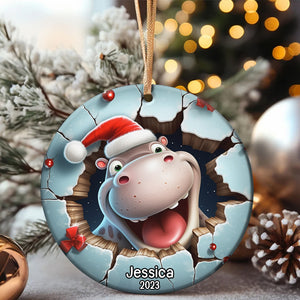 Kid Animal-Personalized Ceramic Circle Ornament- Gift For Kids- Christmas Gift - Ornament - GoDuckee