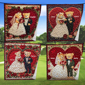 Personalized Gift For Couples Quilt Bedding Set Bear Couple In Wedding Day 04HULU060125 - Blanket - GoDuckee