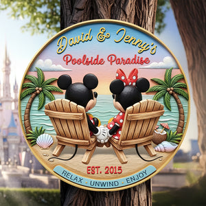Poolside Paradise Couple Wood Sign - Personalized Anniversary Gifts For Couples 04NAQN060625 - Wood Sign - GoDuckee