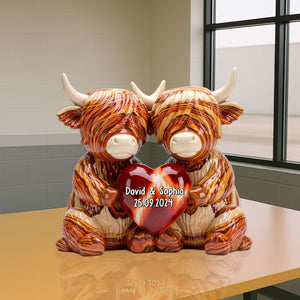 Highland Cow Couple Acrylic Plaque - Personalized Gifts For Couple 03natn190625 - Shaped Plaques - GoDuckee