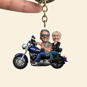 Custom Biker Couple Face Keychain, Gift For Couple, Valentine's Gift, Biker Gift - Keychains - GoDuckee