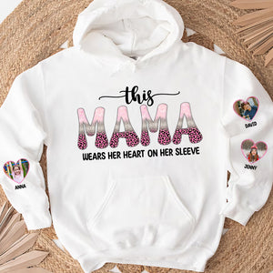 This Mama Wears Her Heart On Her Sleeve, Custom Photo Shirt, Gift For Mom, Mother's Day Gifts - AOP Products - GoDuckee