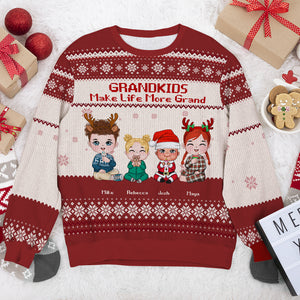 Grandkids Make Life More Grand, Knitted Ugly Sweater, Gift For Grandparents (UP TO 4 KIDS) - AOP Products - GoDuckee