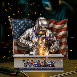 Proud American Welder Acrylic Plaque - Personalized Gifts For Welder 03QHTN100625 - Shaped Plaques - GoDuckee