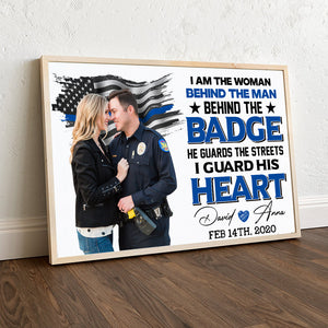 I Guard His Heart, Custom Couple Photo Canvas Print, Gift For Police Husband, Valentine's Gift - Poster & Canvas - GoDuckee