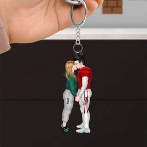 Personalized Sport Couple Keychain Couple Kissing - Keychains - GoDuckee