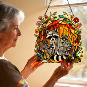 Raccoon Family Suncatcher Ornament - Personalized Gifts For Mom 01tylu260226 - Ornament - GoDuckee