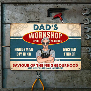 Dad’s Workshop Open 24 Hours, Personalized Metal Wall Art, Fixing With Dad Metal Wall Art, Father's Day, Birthday Gift For Dad - Metal Wall Art - GoDuckee